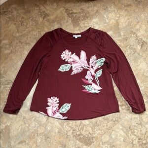 Floral Burgundy Long Sleeve Top Chico’s 3